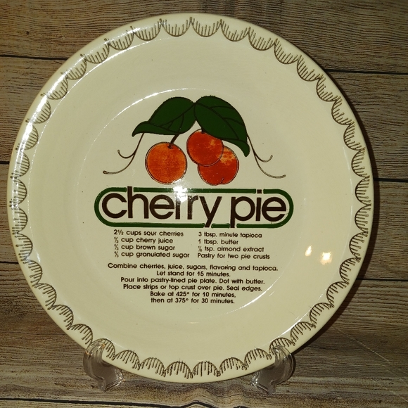 Vintage Mount Clemens CHERRY PIE RECIPE PIE PLATE, Mount Clemens Pottery - Picture 4 of 5